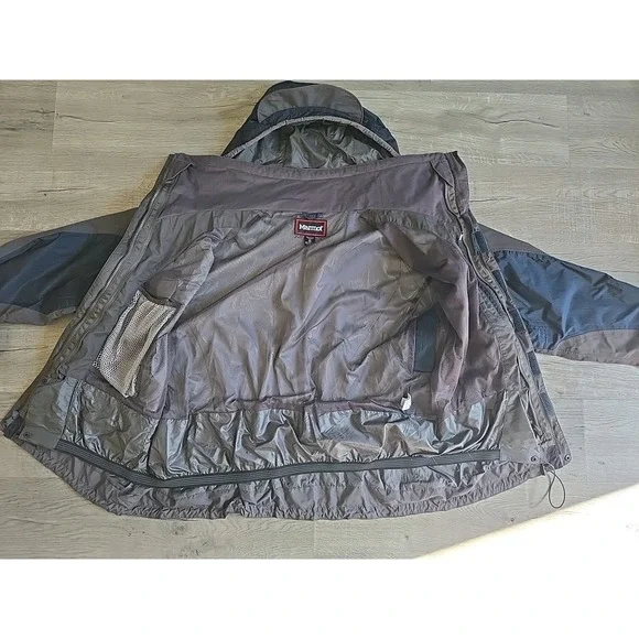Marmot Jacket Mens XL Blue Gray Waterproof Hooded Ski Snowboard